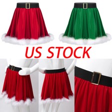Girls Santa Christmas Show Skirt Costume Velvet Mrs Claus Dance Dress Party