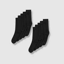 Hanes Men's Black 10 Pair Pack Cotton Logo Cushioned Crew Socks Shoe 6-12