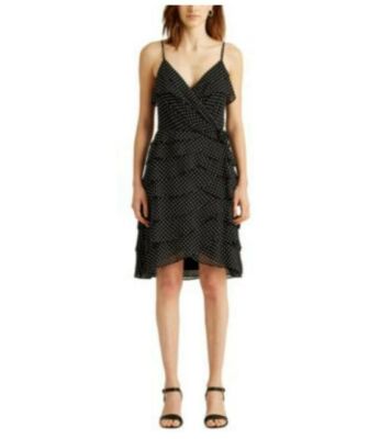 Lauren Ralph Lauren Polka-Dot Georgette Cocktail Dress - Black/Cream - Size 8