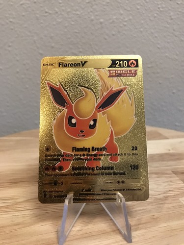 Gold Flareon V Custom Pokémon Card 169/203 (Evolving Skies Full Art Artwork)