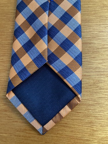 Nautica Mens Beautiful Orange And Blue Checked Tie. 100% Polyester NWOT - Picture 8 of 9