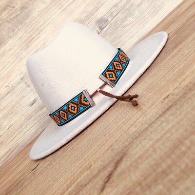 Western Style Ethnic Cowboy Hat Band, Orange, Brown, Blue  display picture 1