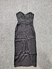 Zara Black Satin Faux Pearl Strap Midi Dress Size XS