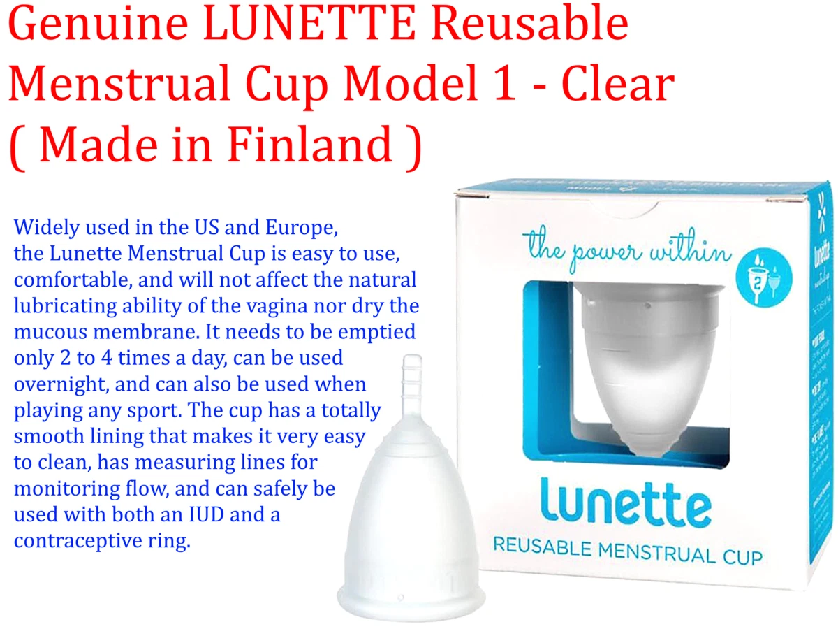 Genuine LUNETTE Reusable Menstrual Cup Model 1 Clear Made in Finland