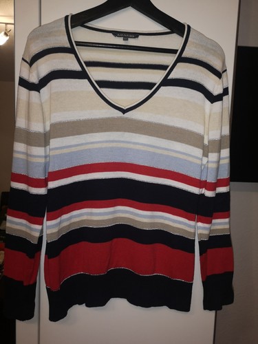 ADAGIO Feinstrick Pullover Gr 40 Streifen Glitzer V-Ausschnitt