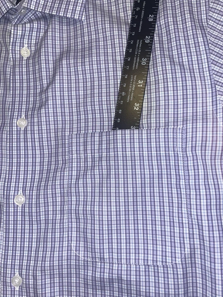 Jos A Bank RESERVA Para Hombres•16.5/36 Camisa Calce Ajustado Púrpura Cuadros Bolsillo Manga Larga Foto 4 de 4