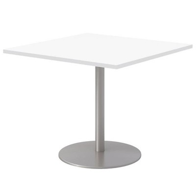 Pemberley Row Laminate White Square Pedestal Table Durable Easy to Clean Surf...