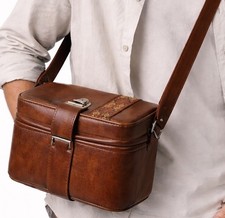 Vintage 60  s Canon Brown Hard Faux Leather Camera Case Bag Purse Boho 35mm Retro