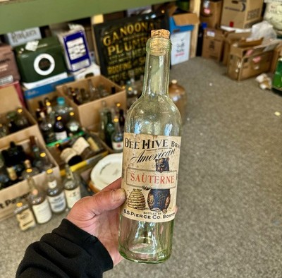 Bee Hive Brand Sauterne S S Pierce Boston MA Labeled Blown Wine Bottle Bear Bees