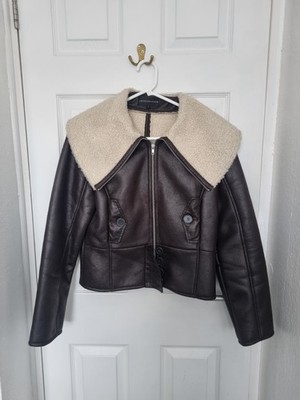 Marks and Spencer braune Kunstlederjacke im Avaitor-Stil Größe 12