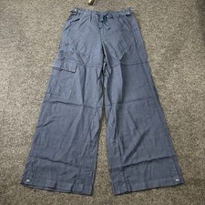 PILCRO BY ANTHROPOLOGIE Linen Beach Cargo Pants Women's Size M Navy