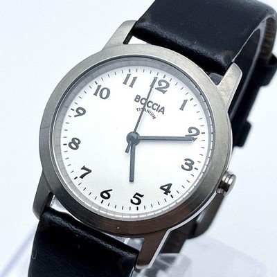 BOCCIA TITANIUM Quartz Watch White Battery Replaced Used