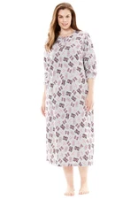 Dreams & Co. Plus Size Long-Sleeve Henley Print Sleepshirt