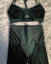 NWT Rihanna Savage X Fenty Sport Green, Black Bra and High Waist Leggings Set