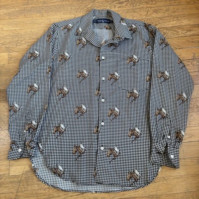Vtg 80s-90s RALPH LAUREN EQUESTRIAN Horse Print Shirt Button Down Womens 10