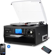 Stunning Black Vinyl Record Player with Bluetooth Built-in Speakers, 3-Speed