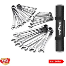 Ratcheting Wrench Set, Combination Wrench Set, SAE & Metric, 22-piece, 1/4" t...