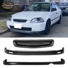 Fits 96-98 Civic Mugen Style Front + Rear Bumper Lip + TR Front Bumper Grill