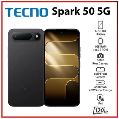 (New) TECNO Spark 50 5G 4GB+128GB BLACK Dual SIM Unlocked Android Mobile Phone - Bild 1 von 4