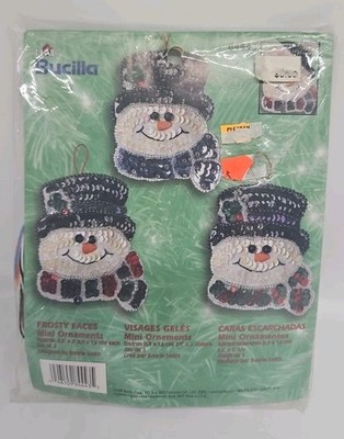 3 NEW BUCILLA FROSTY FACES MINI ORNAMENTS - KIT CHRISTMAS SNOWMAN  1 PKG