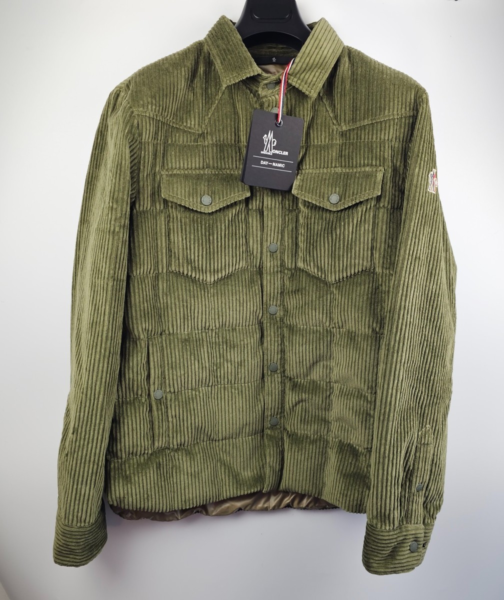 MONCLER GRENOBLE Gelt $1995 Green Corduroy Shirt Down Jacket New
