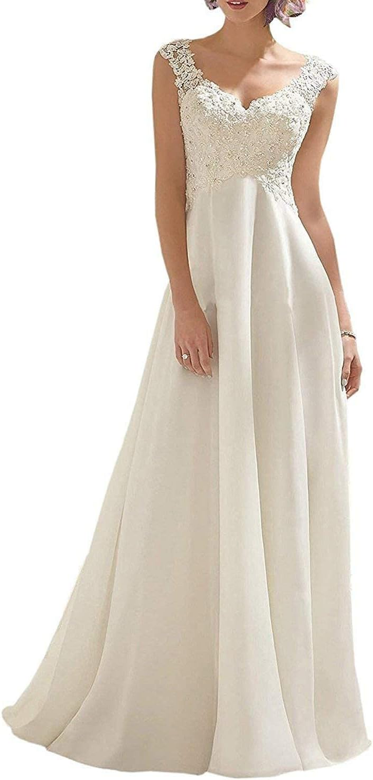 Elegant Lace Double V-Neck Sleeveless Wedding Dress for Women