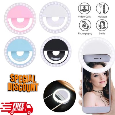 Selfie LED Licht Ring Blitz Clip wiederaufladbare Kamera für Handy & Tablets iPad UK