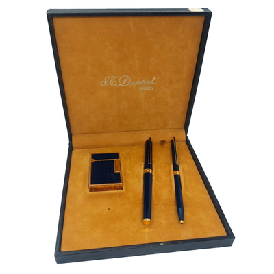 St. Dupont Luxury Blue Laque de Chine Set Lighter, Fountain Pen