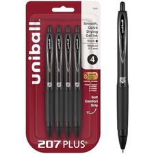 Uniball Signo 207+ Gel Pen 4 Pack 0.7mm Medium Black Pens Gel Ink Pens Office