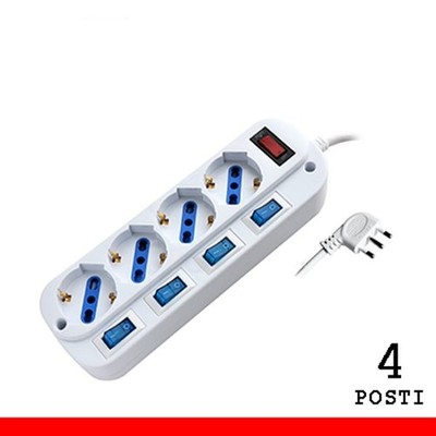 MULTIPRESA 4 POSTI BIPASSO/SCHUKO CON SPINA 16A CON INTERRUTTORI MULTIPLI (PEM20