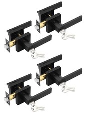 4 Pack Entry Door Levers with Lock and Key, Matte Black Keyed Alike Lockset C...