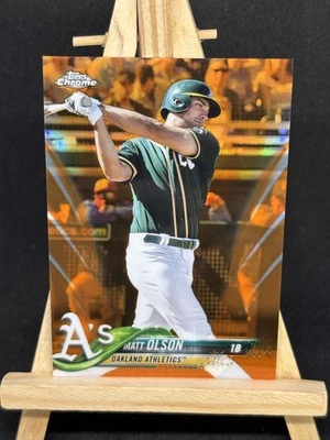 MATT OLSON 2018 TOPPS CHROME ORANGE /25 BASEBALL CARD #64 - OAKLAND ATHLETICS - Image 1 of 2
