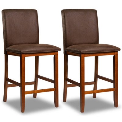 Set of 2 Counter Barstools with Rubberwood Legs and Upholstered Seat-Walnut - Co
