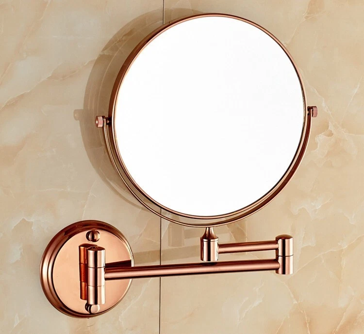 Rose Gold Folding Bathroom Makeup Mirror Wall Mount Vanity Mirror 3x Magnifying