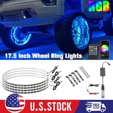 17.5" RGB & Chasing Flow Single Row LED Wheel Ring Rim Lights For Truck Car set