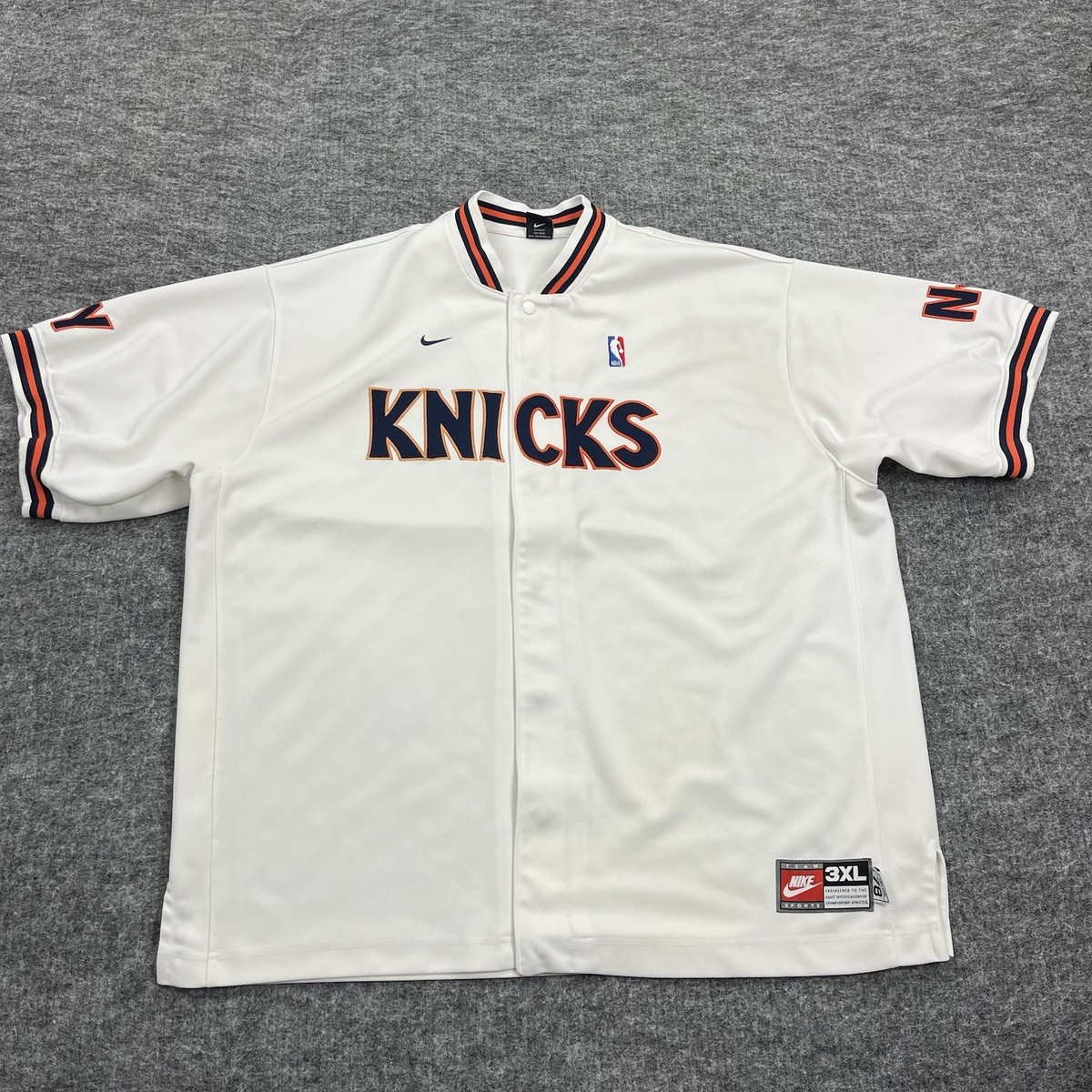 00s NBA NIKE Knicks ウォームアップシャツ New York Knicks Warm Up Shirt Mens 3XL White Snap Up Jersey NBA