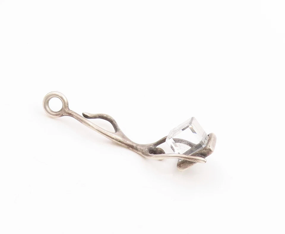 Colgante de plata de ley 925 vintage FINLANDIA modernista cubo de cristal encanto PT25257 Foto 3 de 4