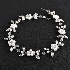 Flower Girl Headpiece Silver Wedding Pearls Rhinestone Headband Princess Hair