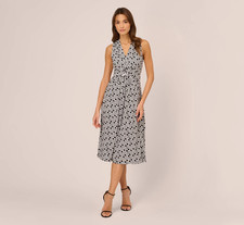 Adrianna Papell NWT black white sleeveless Geo print Knotted Midi Dress, sz 0