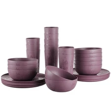 Mainstays 30-Piece Plastic Etched Haunted House Dinnerware Set, Purple
