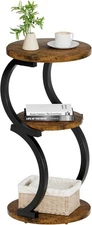 Small Side Table, 3-Tier Round End Table for Living Room, S-Shaped Accent Table