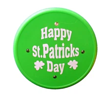 Easter Unlimited PIN St Patrick Vintage HAPPY DAY w Shamrock 1980s Irish Brooch
