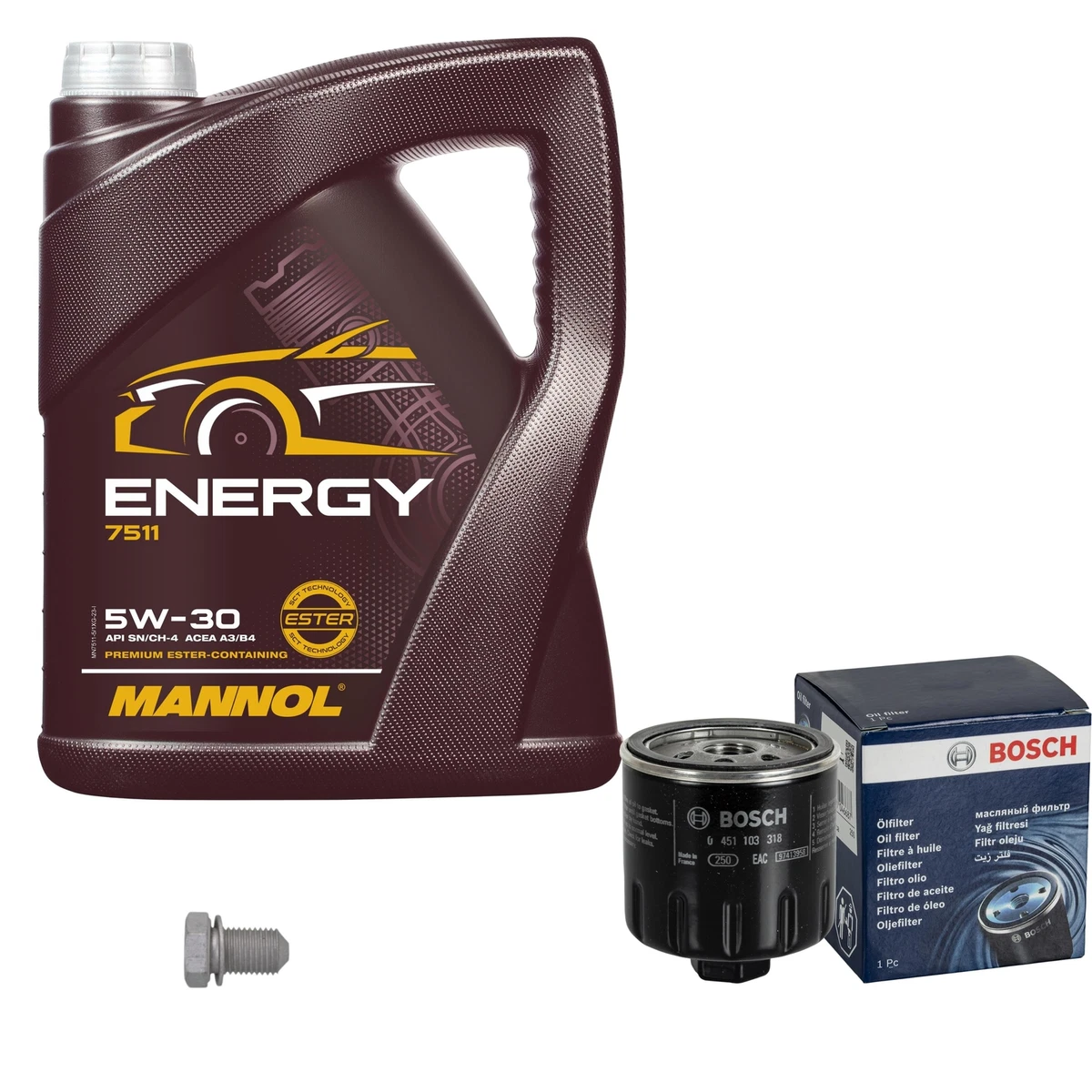 BOSCH Inspektionspaket + 5L Mannol 5W-30 Motoröl – Komplettset Für Opel Corsa D (1.0, 1.2, 1.4, LPG, 2006-2014)