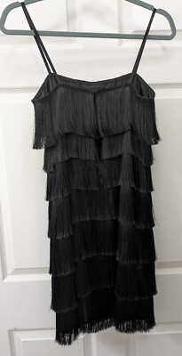 MNG Casual Fringe Design Tiered Sleeveless Off Shoulder Black Dress Size 2