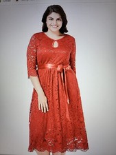GMHO Women's Plus O Red Half Sleeve Knee-Length Fit & Flare Dress Party Formal
