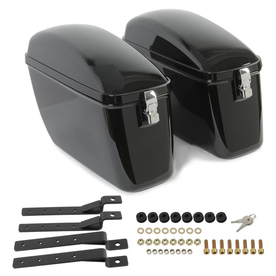 60L Black Motorcycle Hard Saddle Bag Saddlebags For Harley Dyna Road Glide Honda - Image 2 of 4