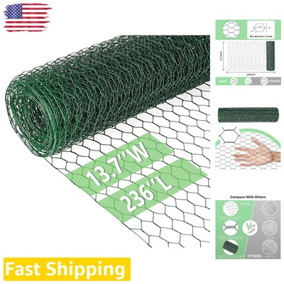 Lightweight 13.7'' x 236'' PVC-Coated Chicken Wire: Perfect for Pets & Gardens