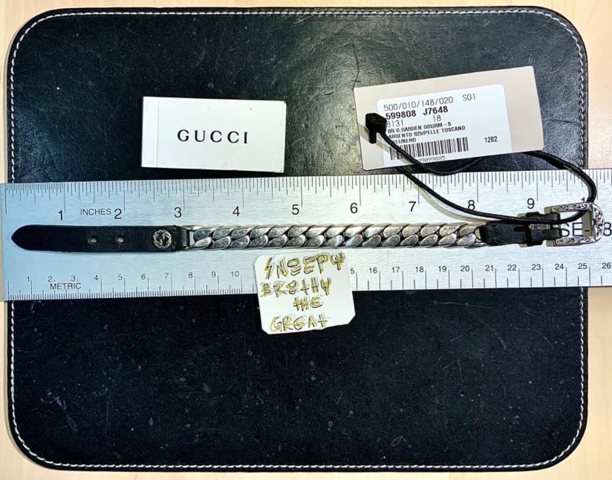 New GUCCI Solid 925 Sterling Silver &Tuscan Leather Bracelet