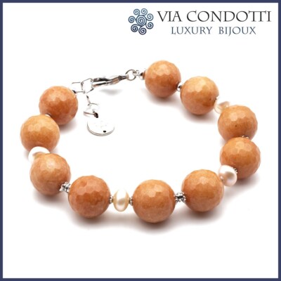 Jade Armband Orange Perlen Damenarmband Kugeln Hartsteine Silber