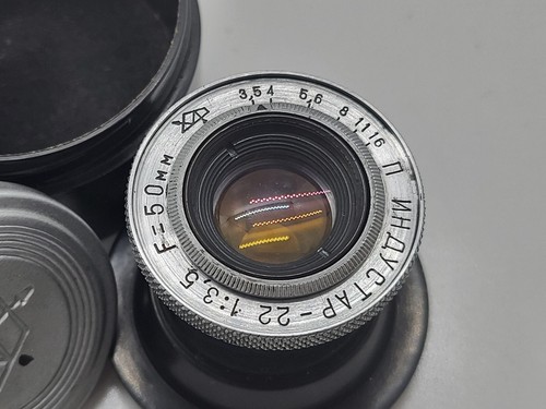 Vintage Lens Industar 22 P 3.5 50mm M39 Leica L39 Old in original tube box - Picture 2 of 17